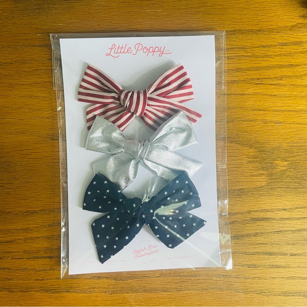 Little Poppy Patriotic USA 4th of July Bow Clip Set